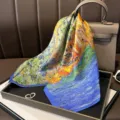 Artistic Oil Painting Print Silk Square Scarf, Colorful Impressionist Style Neck Scarf - South American Oil Painting