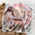 Luxury silk square scarf with elegant pavilion and baroque pattern, perfect for women. - Shadow Play