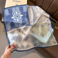 Silk Square Scarf Women Luxury Paisley Blue Green Floral Designer Head Scarf 70x70cm - Checkerboard Paisley - Blue