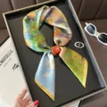 Colorful oil painting style silk scarf elegant women small square scarf neckerchief accessories - West Sea Wilderness