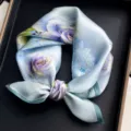 Light blue floral silk square scarf, elegant rose print neckerchief for women style. - Blue Purple Butterfly