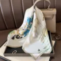 Silk square scarf for women luxury designer style floral deer print elegant neck scarf 70cm - Grapevine Fawn