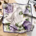 Elegant purple hydrangea silk square scarf for women, luxury mulberry silk neckerchief accessory. - Purple Hydrangea