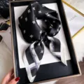 Black silk scarf for women, 100% mulberry silk square scarf with elegant bee print design. - Starry Bee Grid