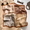 Silk square scarf featuring a chic four-quadrant paisley and geometric print for elegant women. - Coffee Beige Colorful Paisley