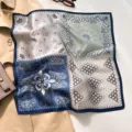 Blue paisley mulberry silk square scarf, stylish four-quadrant printed women neckerchief. - Blue Colorful Paisley