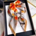 Silk square scarf for women, elegant persimmon floral print mulberry silk neckerchief. - Fruitful Harvest Mix