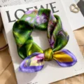 Green purple oil painting silk scarf elegant floral square neck scarf for women gift - Oil Painting Tulip