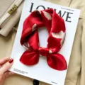 Elegant red silk square scarf with floral print, luxury soft women headscarf neckerchief. - Red Ginkgo Leaf