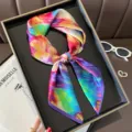 Colorful abstract art silk square scarf, elegant 70cm mulberry silk neckerchief. - Colorful Oil Painting