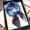 Artistic blue purple silk small square scarf for women, elegant fashion neckerchief accessory. - Van Gogh Outdoor Café