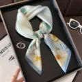 Elegant floral silk scarf in light blue, premium smooth small square neckerchief. - Fresh Begonia