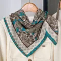 Vintage paisley print silk feel square scarf for women, elegant 70cm neckerchief accessory. - White Green Lotus Paisley