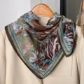 Women vintage abstract print small square silk scarf elegant neckerchief for spring - 16-Colorful Waves