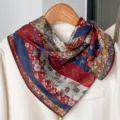 Vintage floral print square scarf, retro patchwork design, lightweight neckerchief for women. - Patchwork Floral