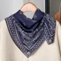 Vintage paisley print square scarf for women ethnic style silk feel neckerchief autumn spring - Blue Space Leaf