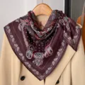 Vintage Paisley Silk Scarf Dark Brown Retro Square Scarf Women Elegant Neckwear 70cm - Burgundy Star Paisley