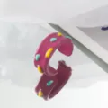 Cute purple enamel open ring with colorful dots, playful adjustable finger ring for women. - Adjustable Open / Purple Spotted (D24-008R)