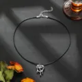 Dark gothic molten heart black cord choker necklace, edgy Y2K design clavicle chain for daily wear. - Black