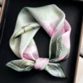 Women's silk square scarf featuring elegant lotus flower print, versatile fashion neckerchief. - Light Green Butterfly Floral