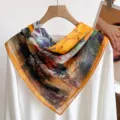 Pañuelo cuadrado artístico de pintura al óleo para mujer, pañuelo ligero vintage. - Elegancia de Tinta