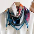 Pañuelo cuadrado óleo mujer bufanda fina elegante foulard para cuello con borlas decorativas - Golondrinas Tranquilas