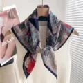 Bufanda cuadrada estampada de arquitectura retro de lino de algodon mujer fina - Samurái Japonés - Negro Blanco