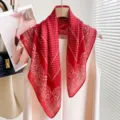 Pañuelo cuadrado rojo de lunares algodon lino ligero bufanda bandana estilosa 70cm - Topos Floral Rojo