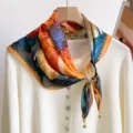 Elegante bufanda cuadrada de seda con pintura al óleo para mujer, pañuelo vintage. - Fragancia Fresca Oro