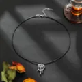 Gothic punk black cord necklace with irregular melted silver heart purple stone y2k choker jewelry - Purple