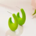 Green matte C-shaped hoop stud earrings, minimalist geometric jewelry detail view. - Bright Green Style (A24-218D)