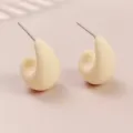 Close-up of minimalist cream teardrop stud earrings, cute macaron style daily jewelry detail. - Cream White (A24-216D)