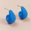 Detailed close-up shot of bright blue teardrop minimalist earrings in matte candy finish. - Bright Blue (A24-216F)