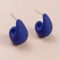 Matte dark blue teardrop stud earrings close-up, minimalist geometric design, metal post. - Dark Blue (A24-216W)