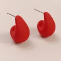 Red matte teardrop stud earrings closeup, minimalist geometric fashion jewelry accessory. - Matte Red (A24-216P)