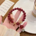 Exquisite retro Chinese style cinnabar bead bracelet with cute elephant pendant for women. - Six Word Mantra Elephant Style