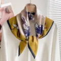 Foulard carre imprime floral coton lin femmes elegante petit foulard de cou vintage - Peinture à l'Huile Pivoine Jaune