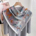 Femme foulard carre en coton lin imprime jungle vintage petit foulard elegant chic - Paradis De La Jungle - Blanc Cassé