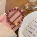 Retro Chinese cinnabar beaded bracelet with lucky coin pendant elegant hand jewelry for women - Imitation Amber Fu Pendant Style