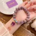 Bracciale di perle di loto in vetro viola con fluorite e ciondolo a leone per donne. - Stile Leone Svegliato Loto in Vetro Viola