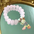 Pink crystal glazed lotus bead bracelet with pearls and tassels, sweet handmade jewelry. - Pink Lotus & Glaze Flower Ball Style