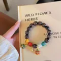 Retro ethnic glass bead bracelet with cute beast charm, literary vintage jewelry for women. - Black Series