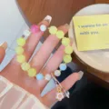Sweet Chinese style lotus bead bracelet with pink crystal and gold flower pendant, elegant jewelry. - Yellow Green Crystal