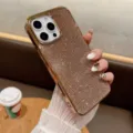 Custodia per telefono con strass brillanti e cornice dorata di lusso per modelli di iPhone. - Oro Deserto