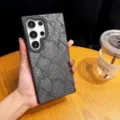 Detailed view of the luxury snakeskin pattern magnetic phone case, elegant texture and fit. - Gray