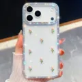 Funda transparente de lujo con diamantes de imitación y flores de tulipán rosa 3D contra caídas. - Samsung A15 / iPhone17