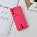 Coque de téléphone en silicone rose vif avec fente pour carte et support, antichoc. - Rose rouge / REDMI NOTE11 4G