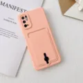 Coque de téléphone en silicone rose avec porte-carte et anneau support de protection. - Rose