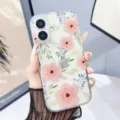 Transparent floral phone case detail showing delicate pink flowers and green leaves. - Z4 / iPhone17