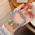 Sweet glazed rose bead bracelet with gold charms, fresh princess style jewelry for women and girls. - Rose Glass Bracelet / Peacock Blue